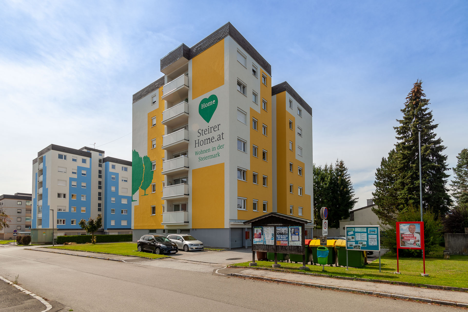 Straßenansicht der Wohntürme Ennstalerstraße