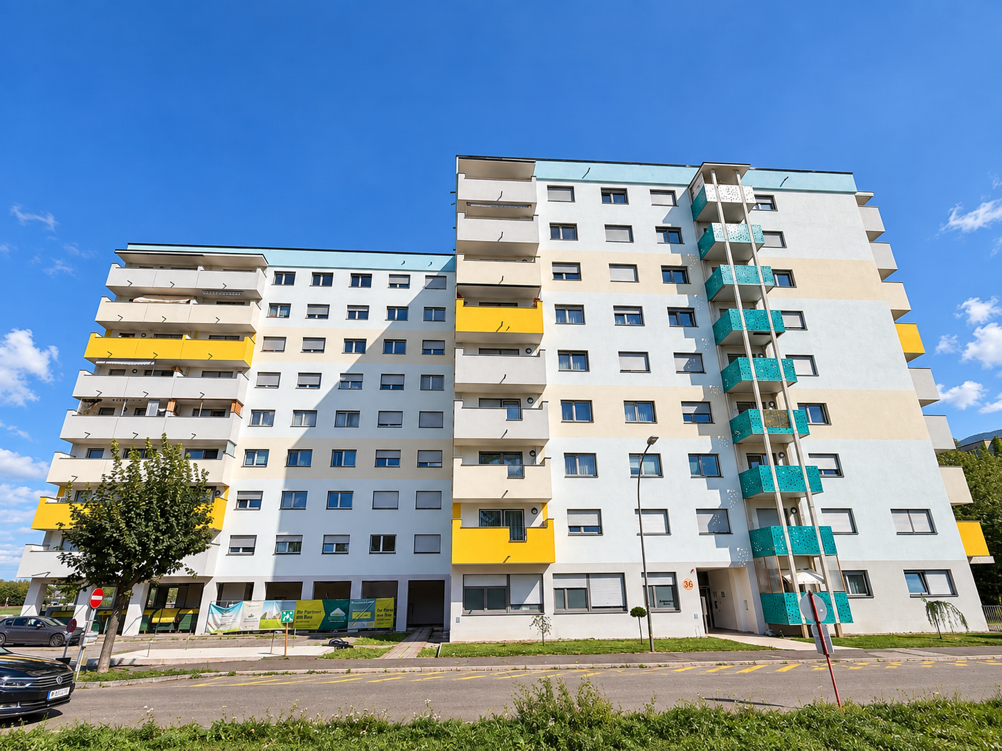 Fassadenansicht eines Wohnturms im Wohnpark Schlossergasse