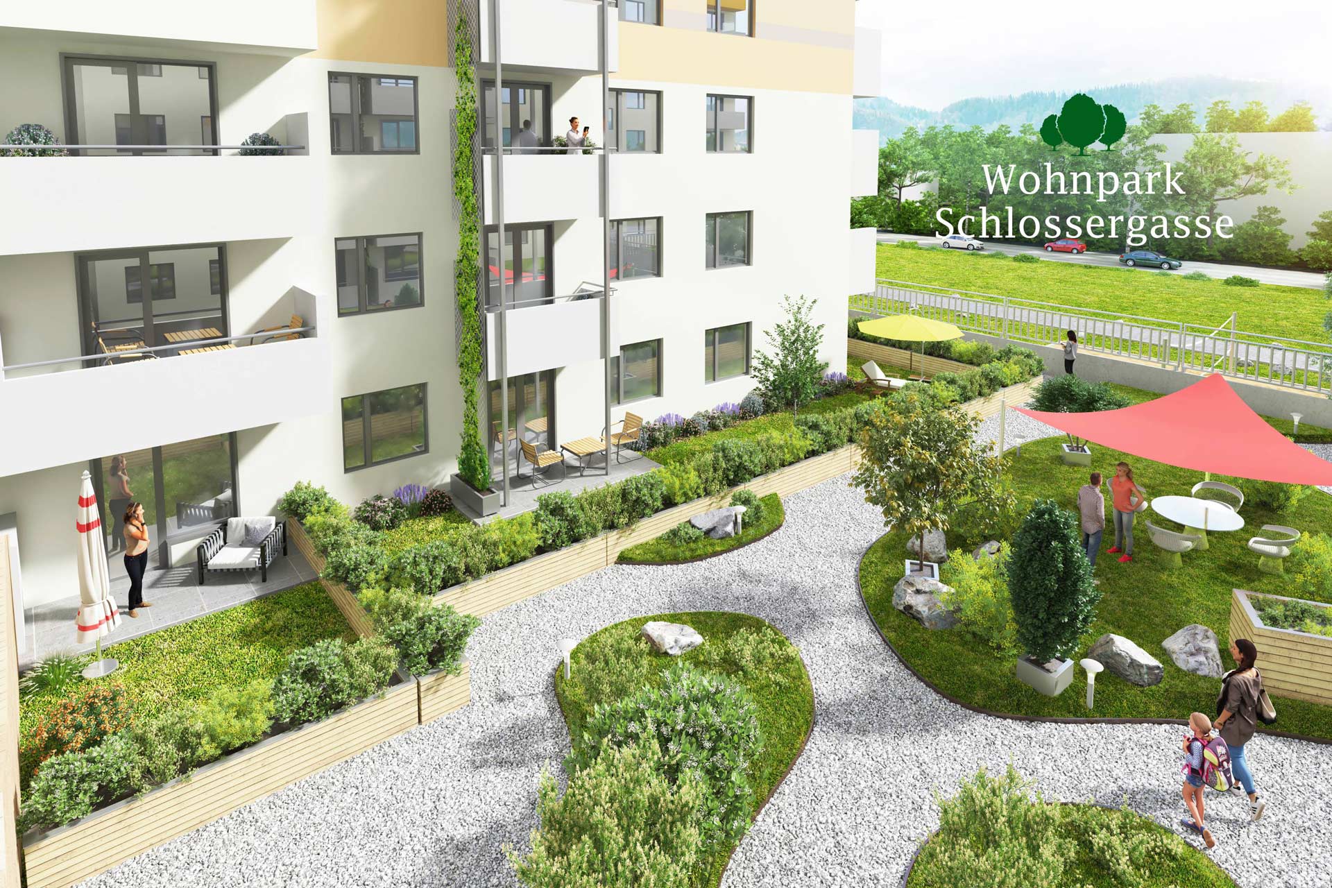 Visualisierung der Gartenanlage im Wohnpark Schlossergasse